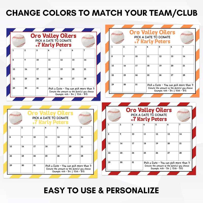 baseball fundraiser calendar template