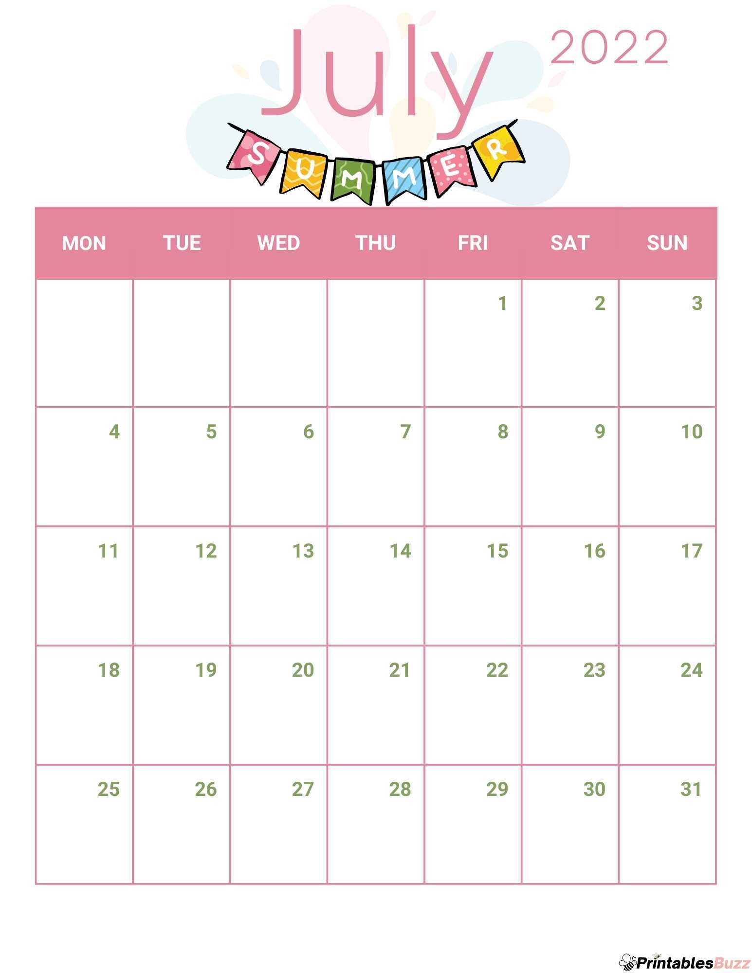 july calendar template