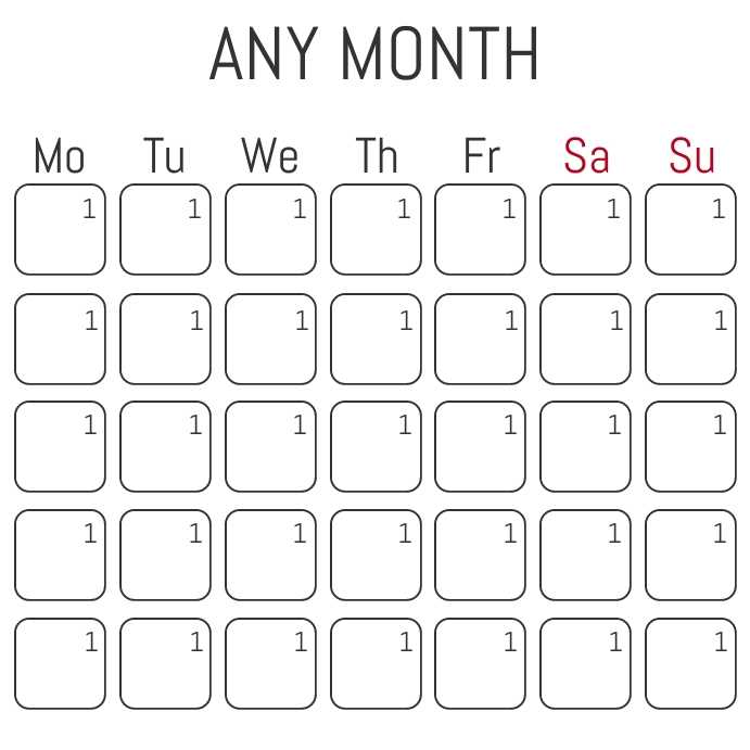 1 month calendar template