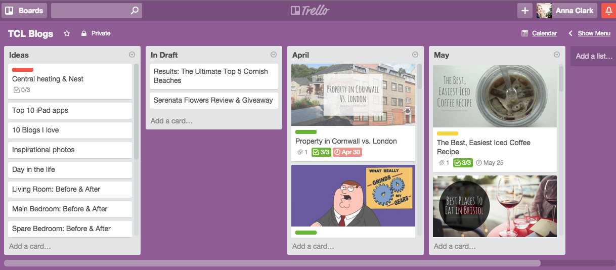 content calendar template trello