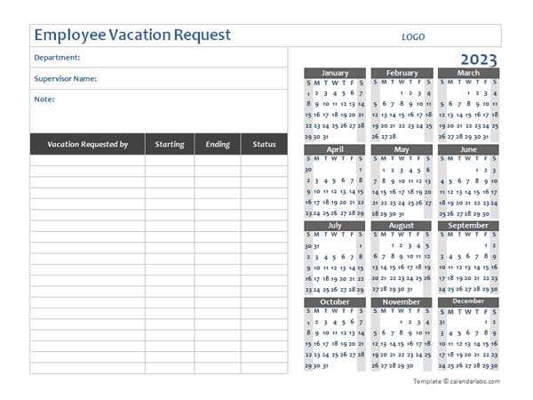 free employee vacation calendar template