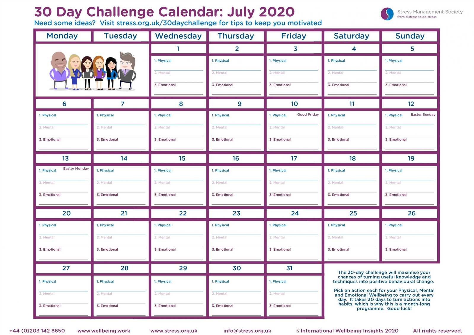 30 day challenge calendar template