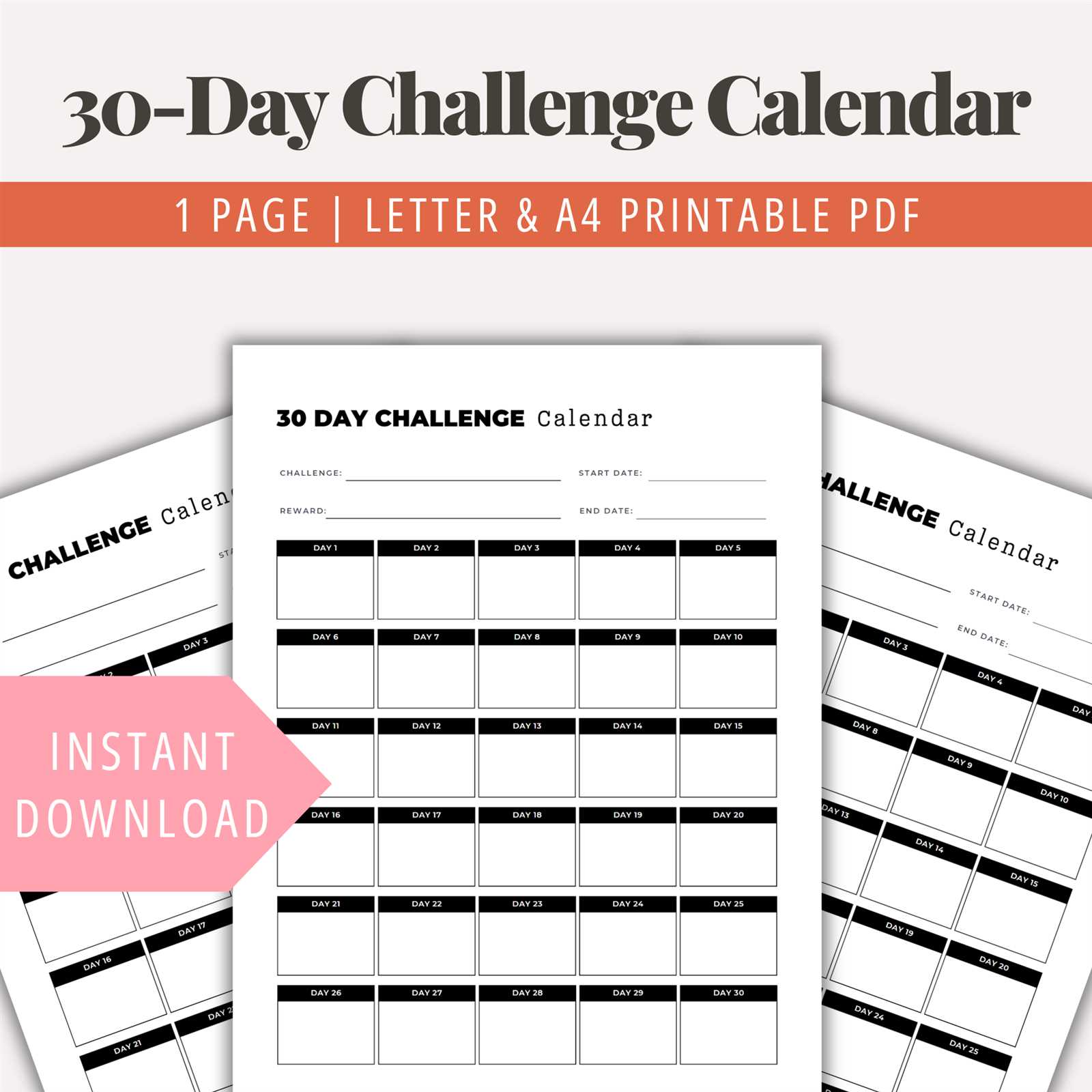 30 day calendar template free