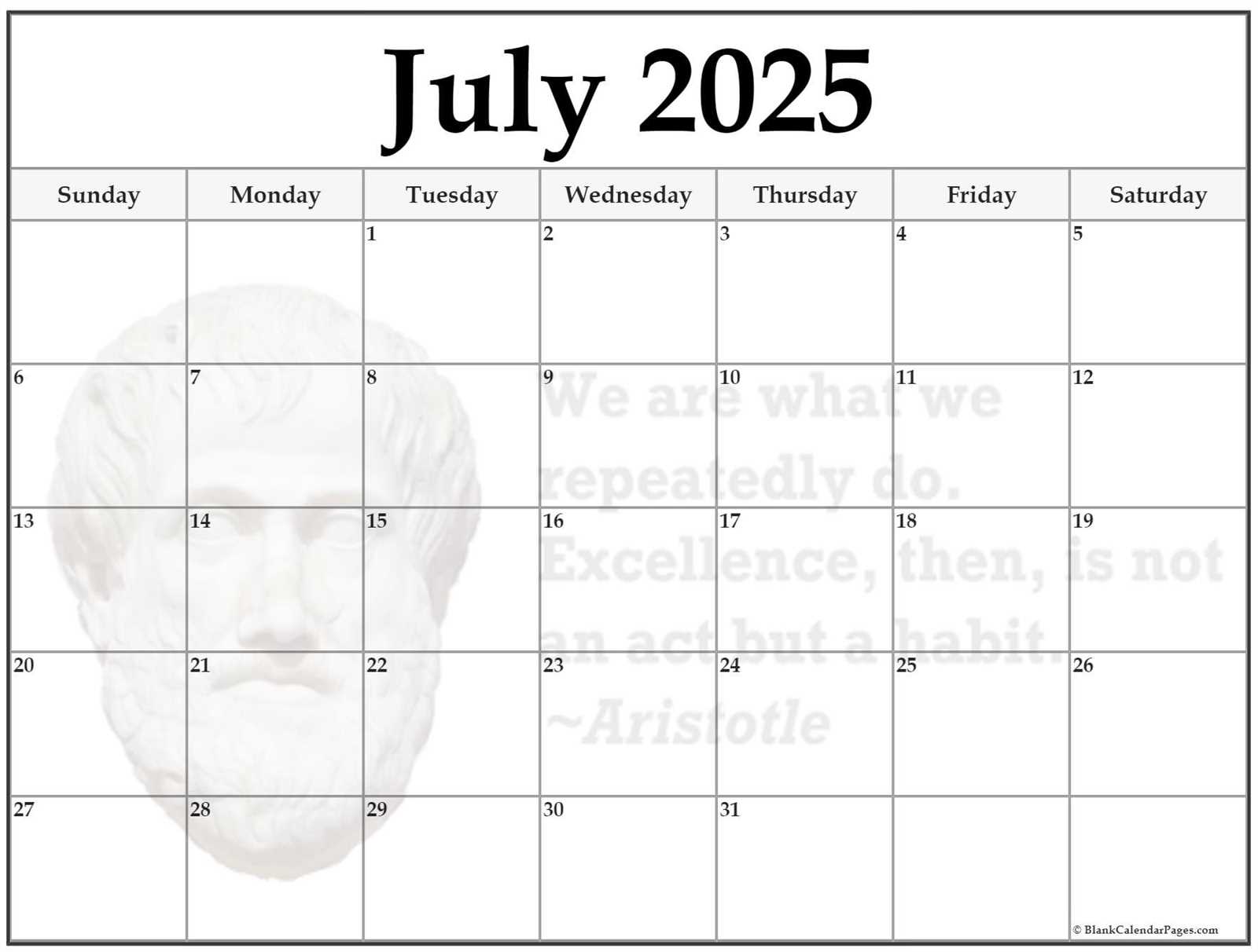 july 2025 calendar templates