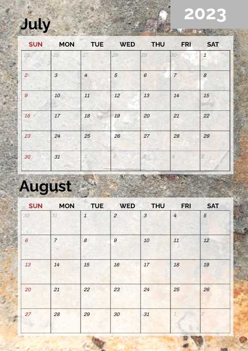 july august calendar template