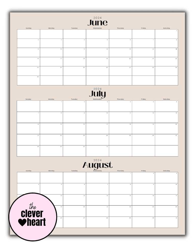 july august calendar template