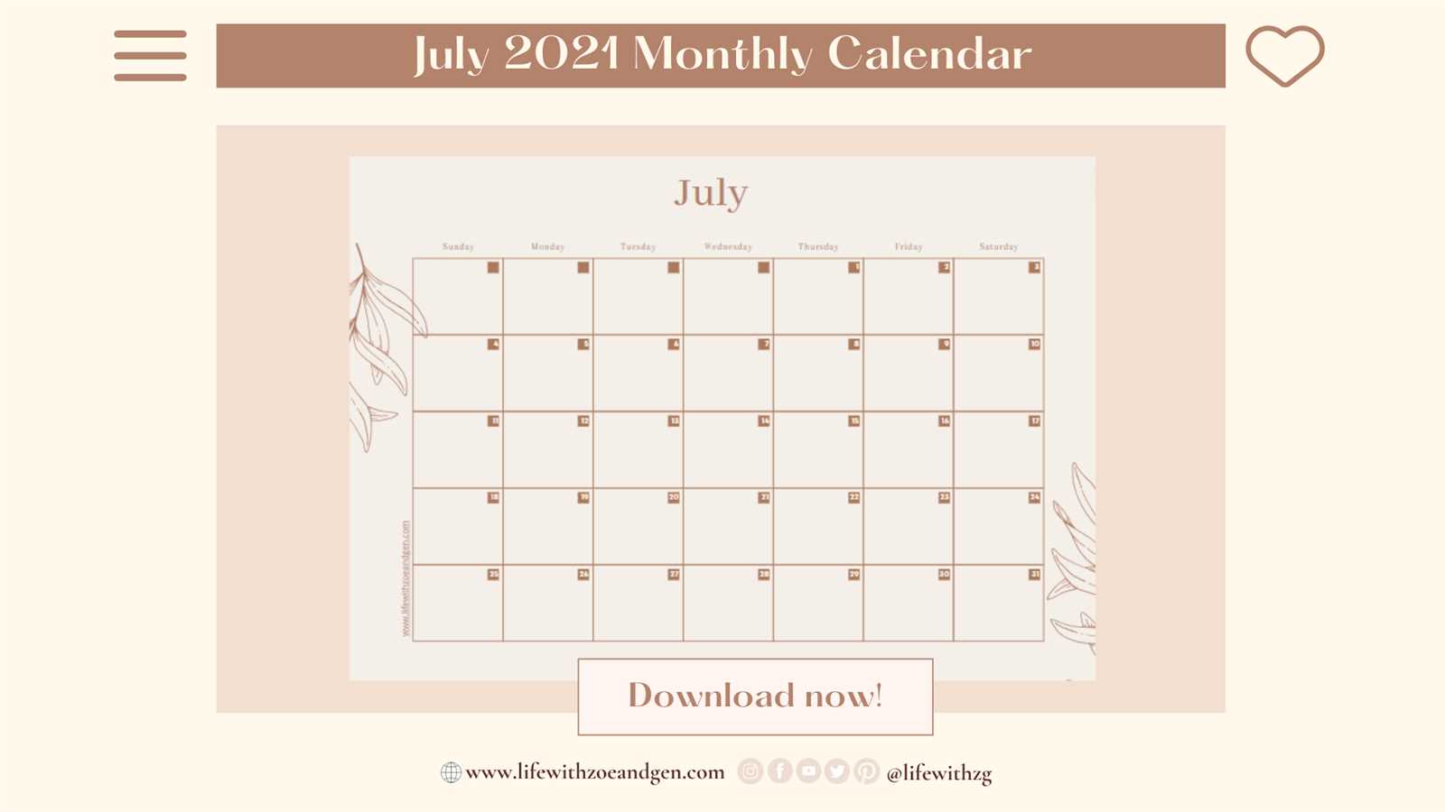 july calendar template free