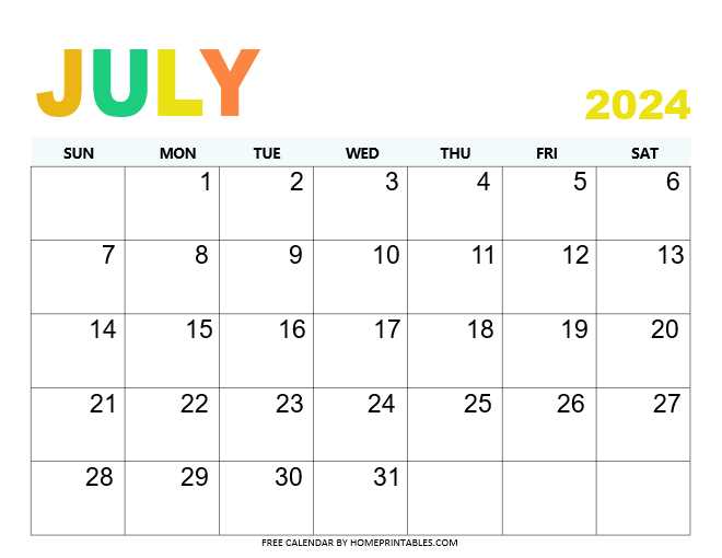 july calendar template printable