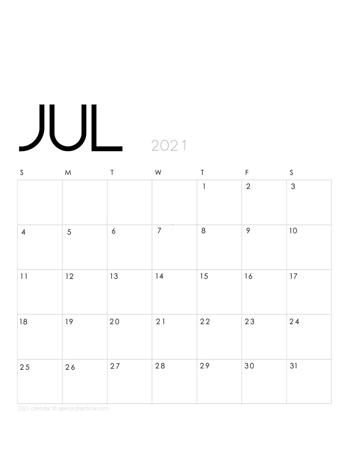 july calendar template printable