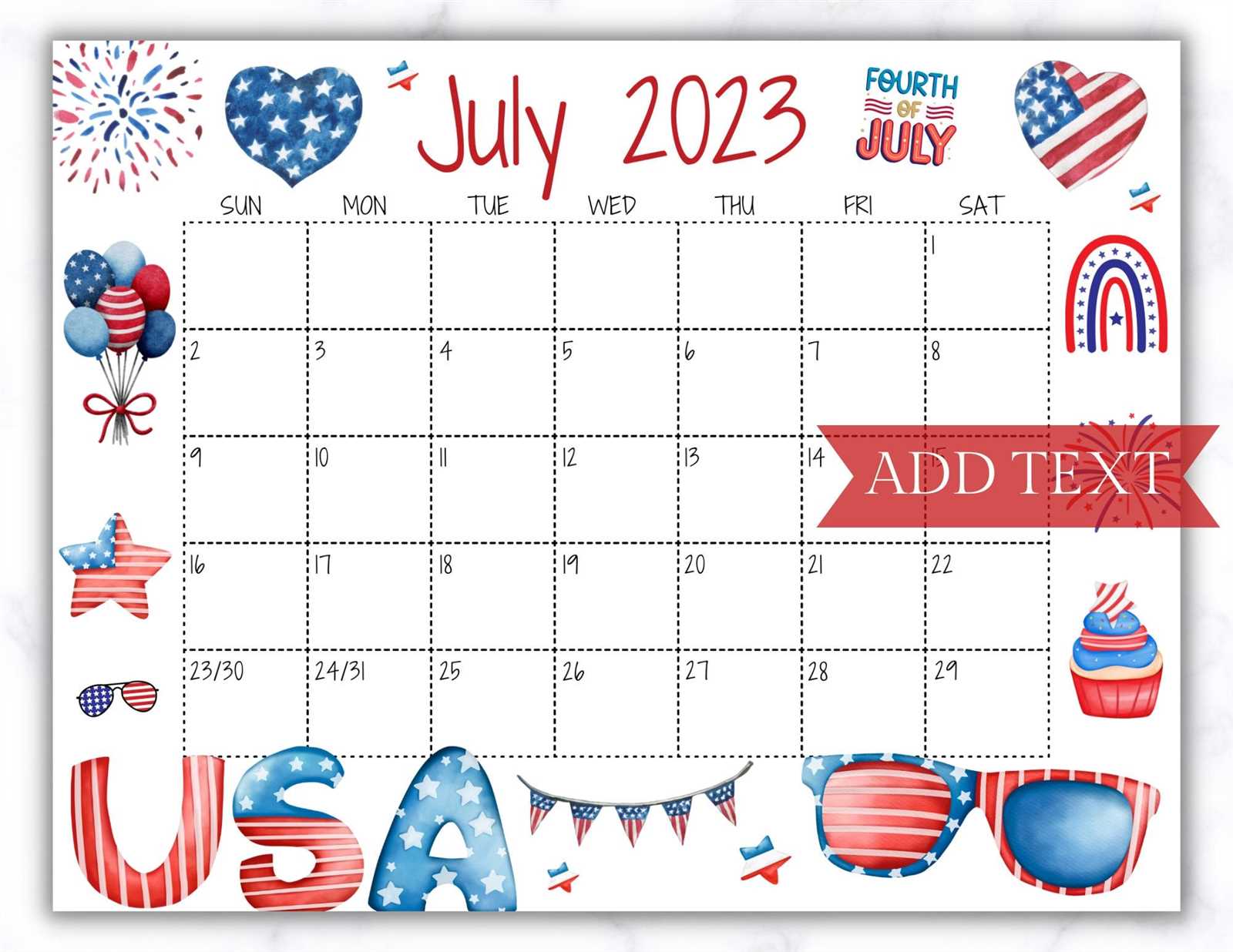 july month calendar template