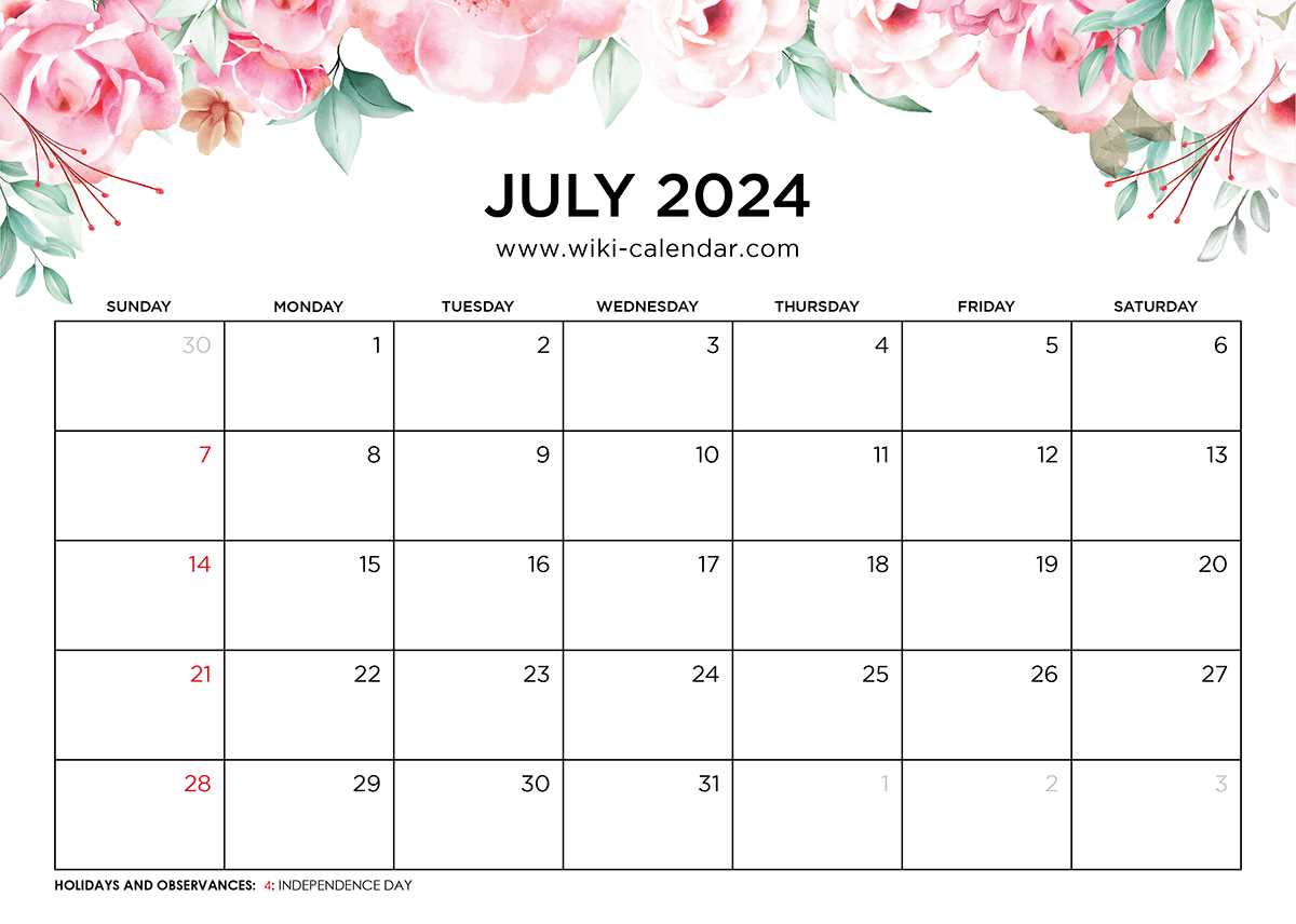 july template calendar
