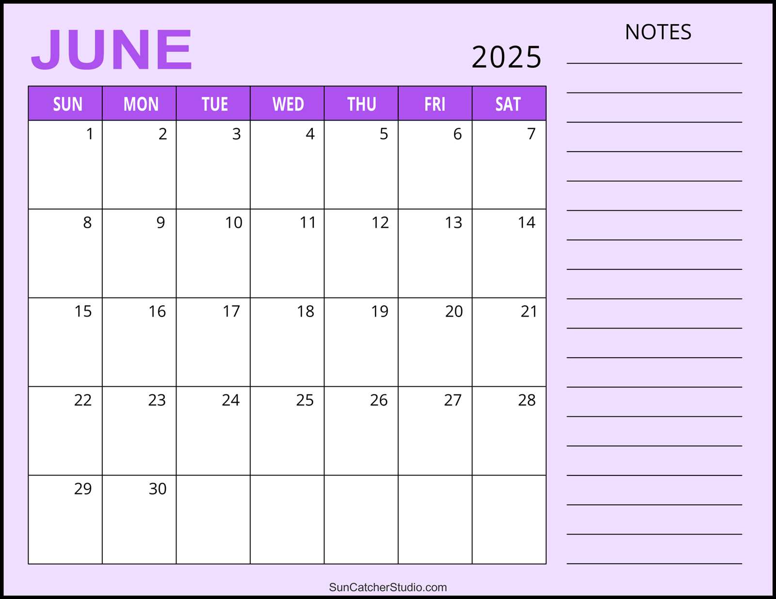 june 2025 calendar template free