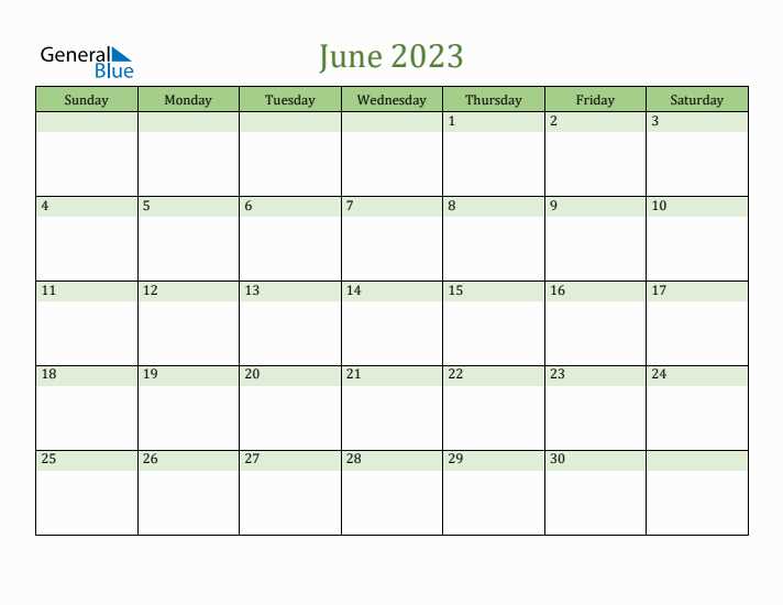 june blank calendar template