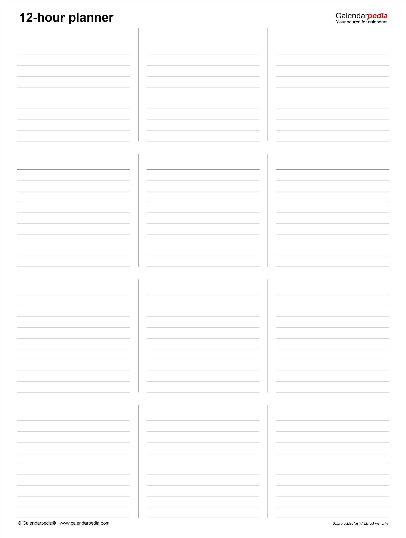 daily calendar by hour template