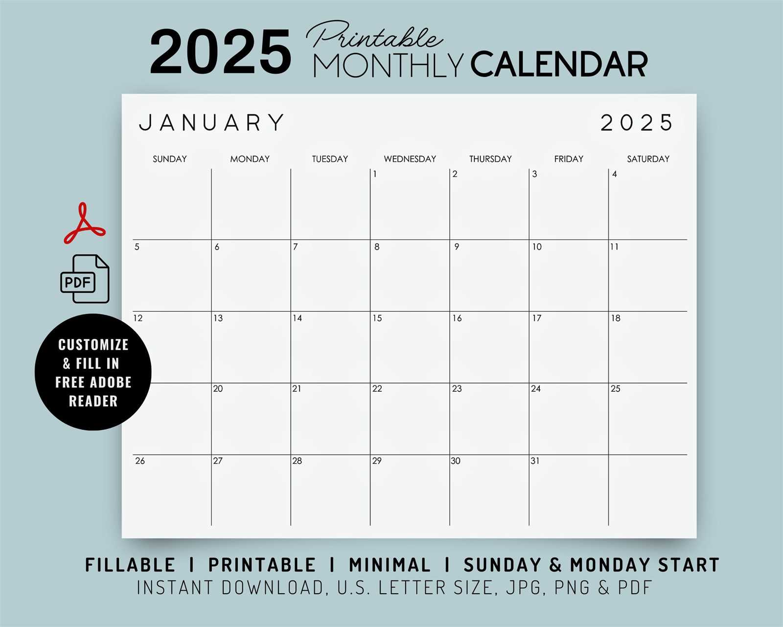 fillable 2025 calendar template