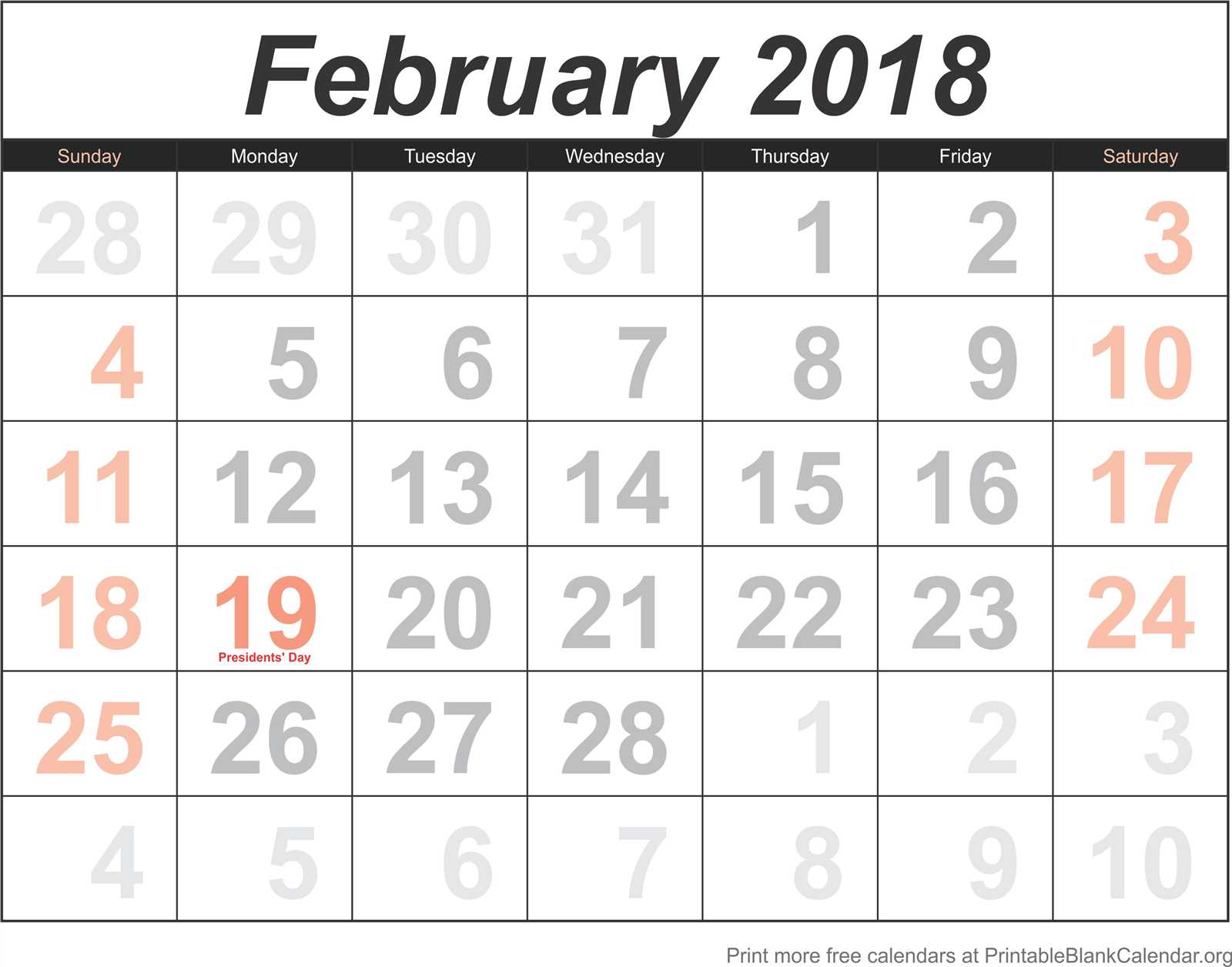 february blank calendar template