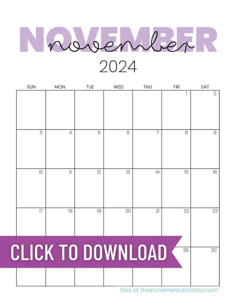 free november calendar template