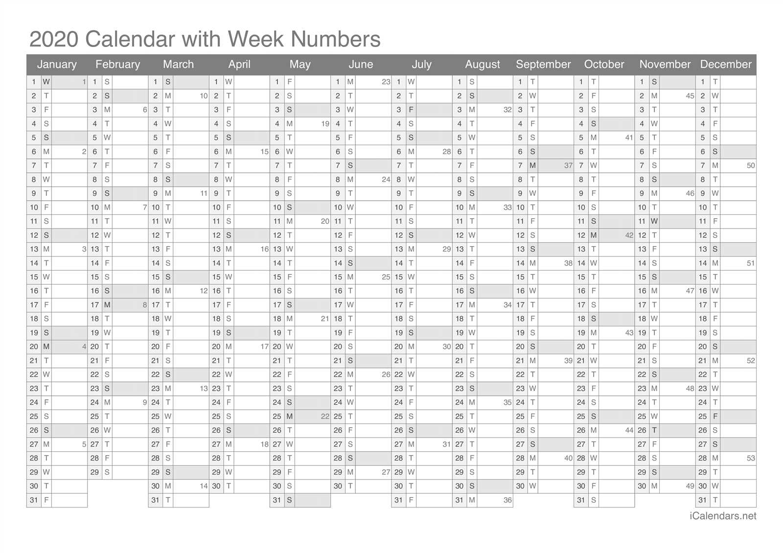 calendar template with week numbers