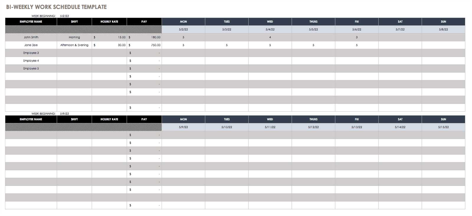 employee schedule calendar template