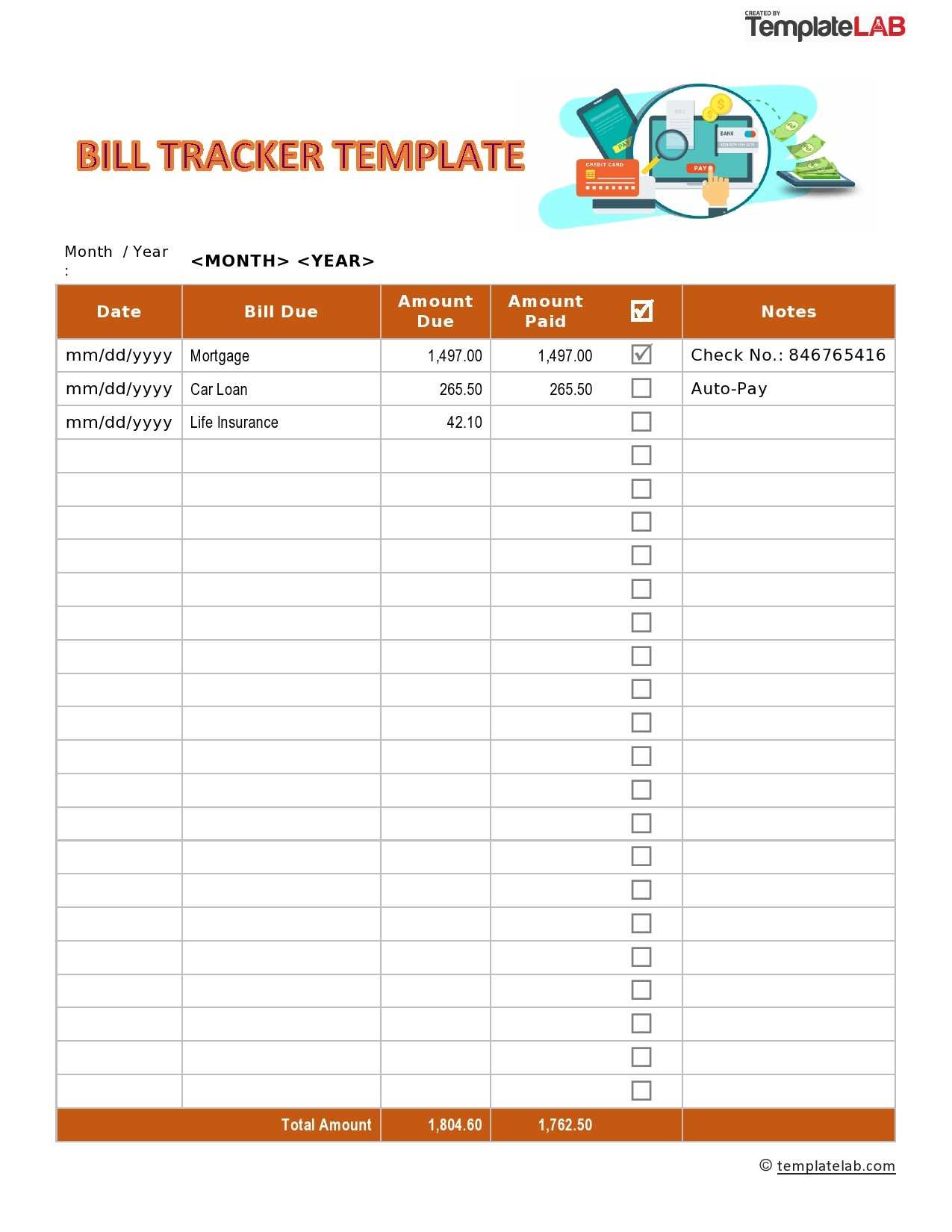 calendar for bills due template