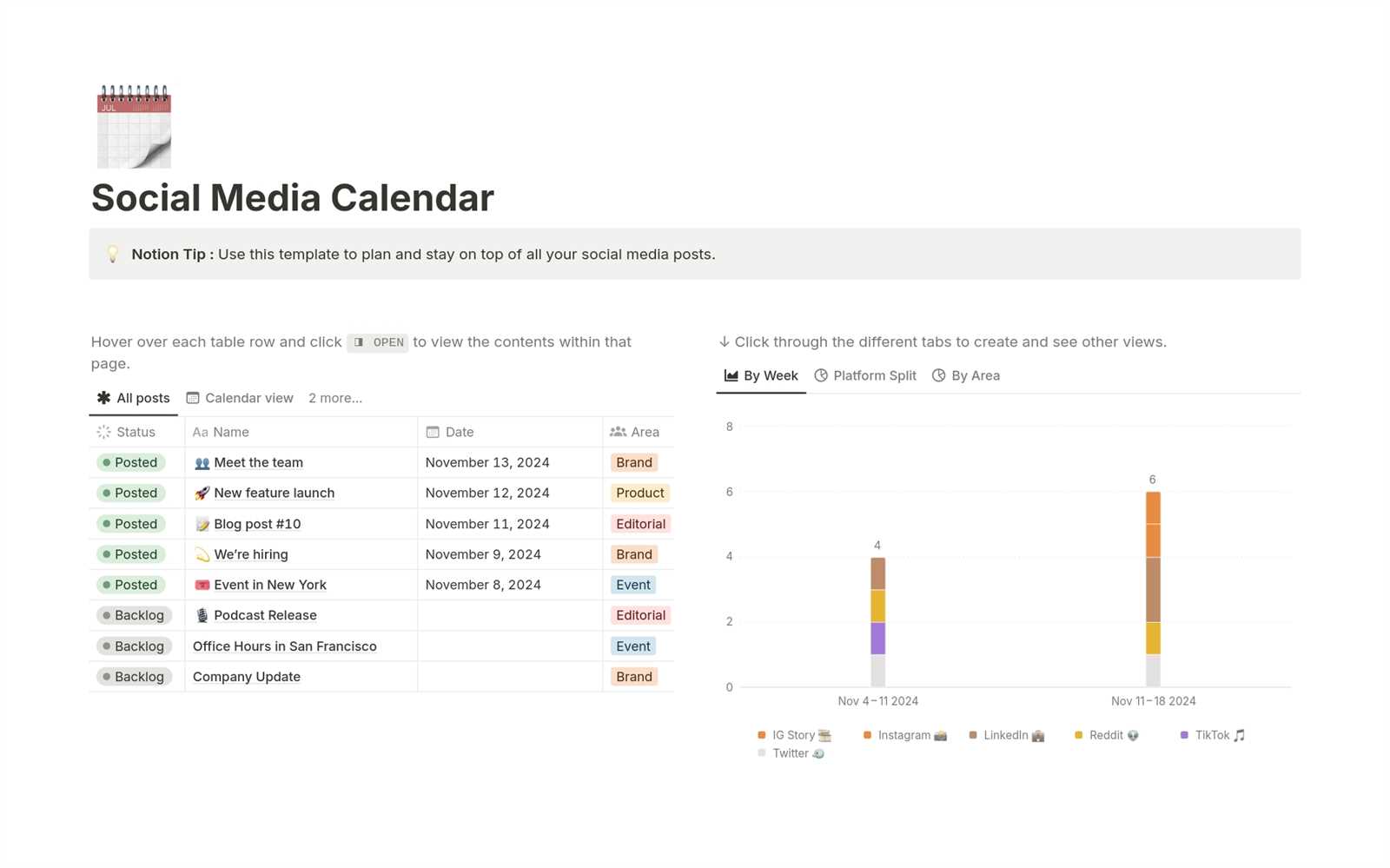 free content calendar template