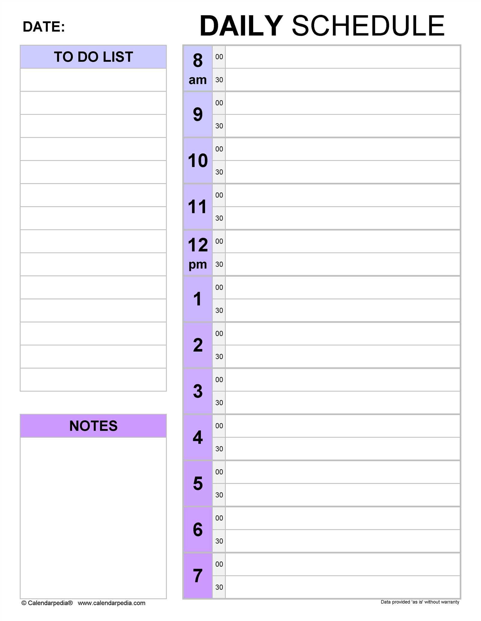 daily time calendar template