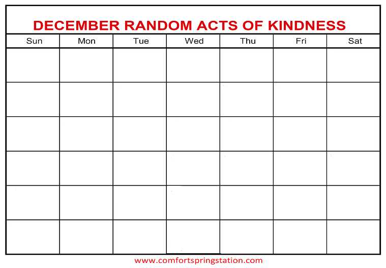 kindness calendar template