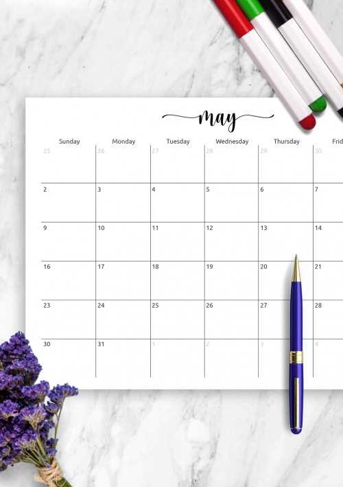 may monthly calendar template