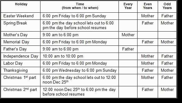 parenting plan calendar template