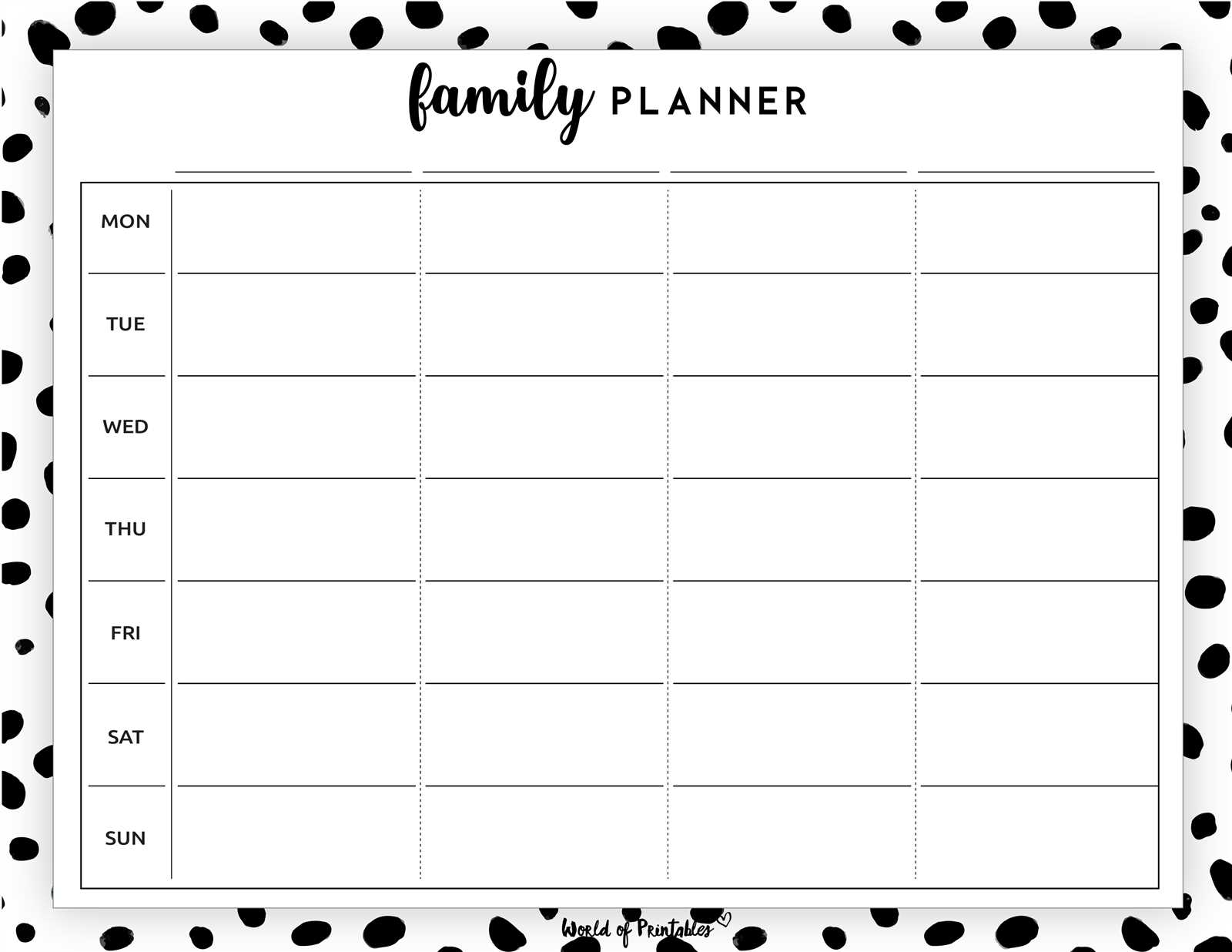 monthly family calendar template