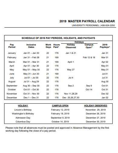 payroll calendar template