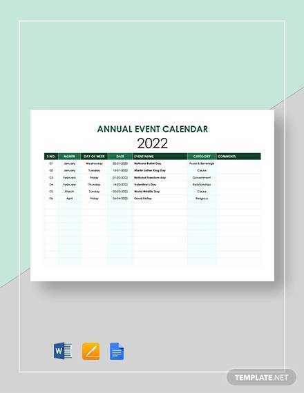 event planning calendar template