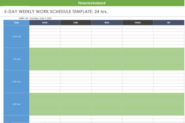 weekly employee calendar template