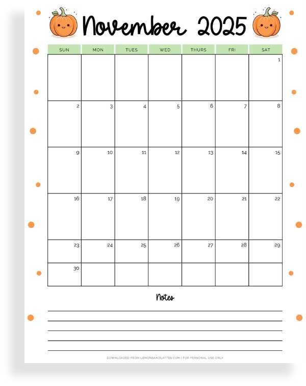 cute november calendar template