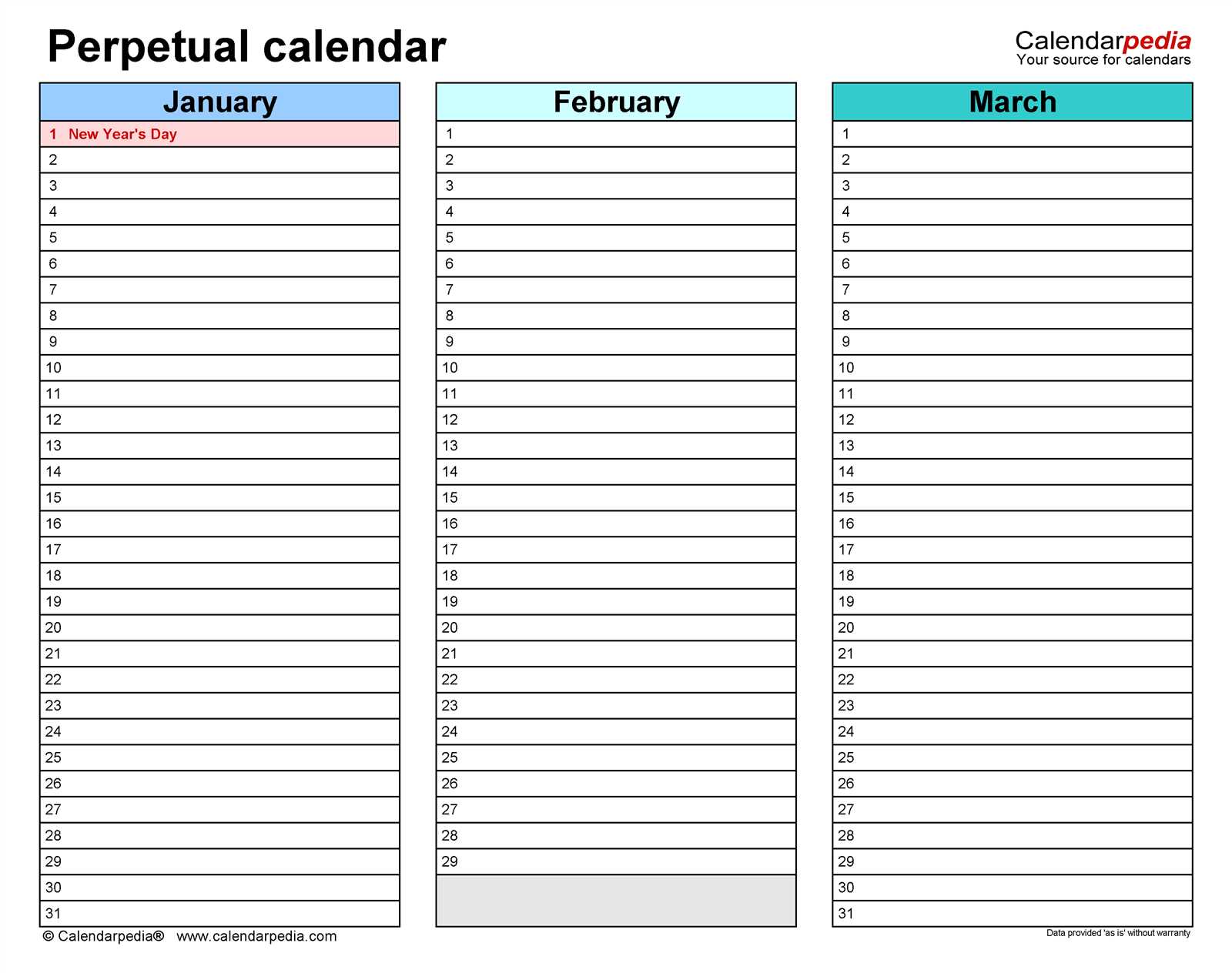 free perpetual calendar template