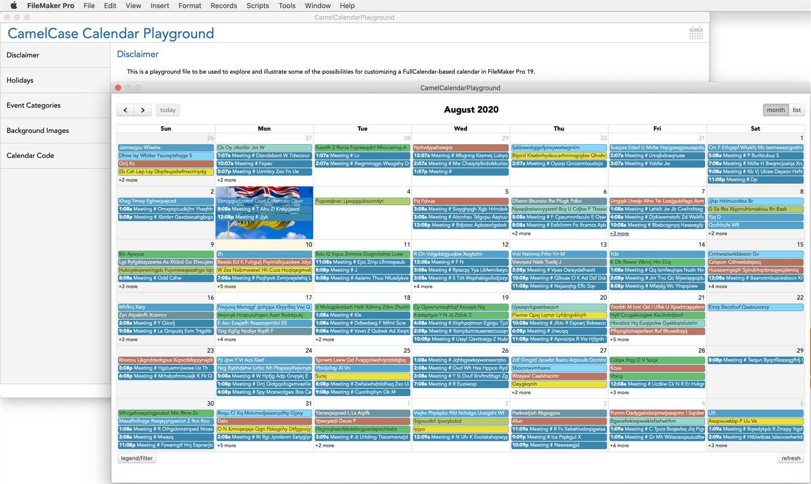 filemaker calendar template