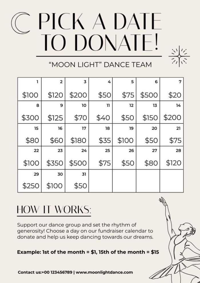 printable calendar fundraiser template free