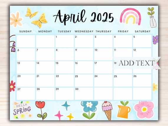 monthly calendar template april 2025