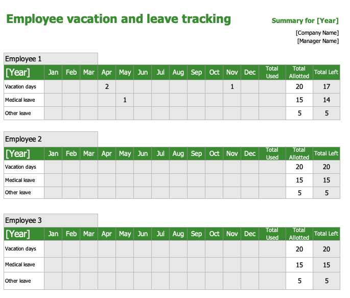 employee vacation tracking calendar template