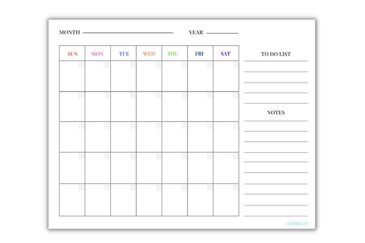 blank calendar template starting with monday