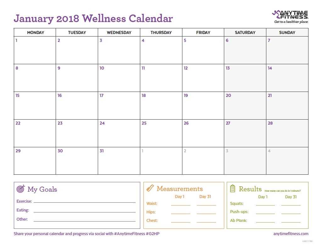 wellness calendar template