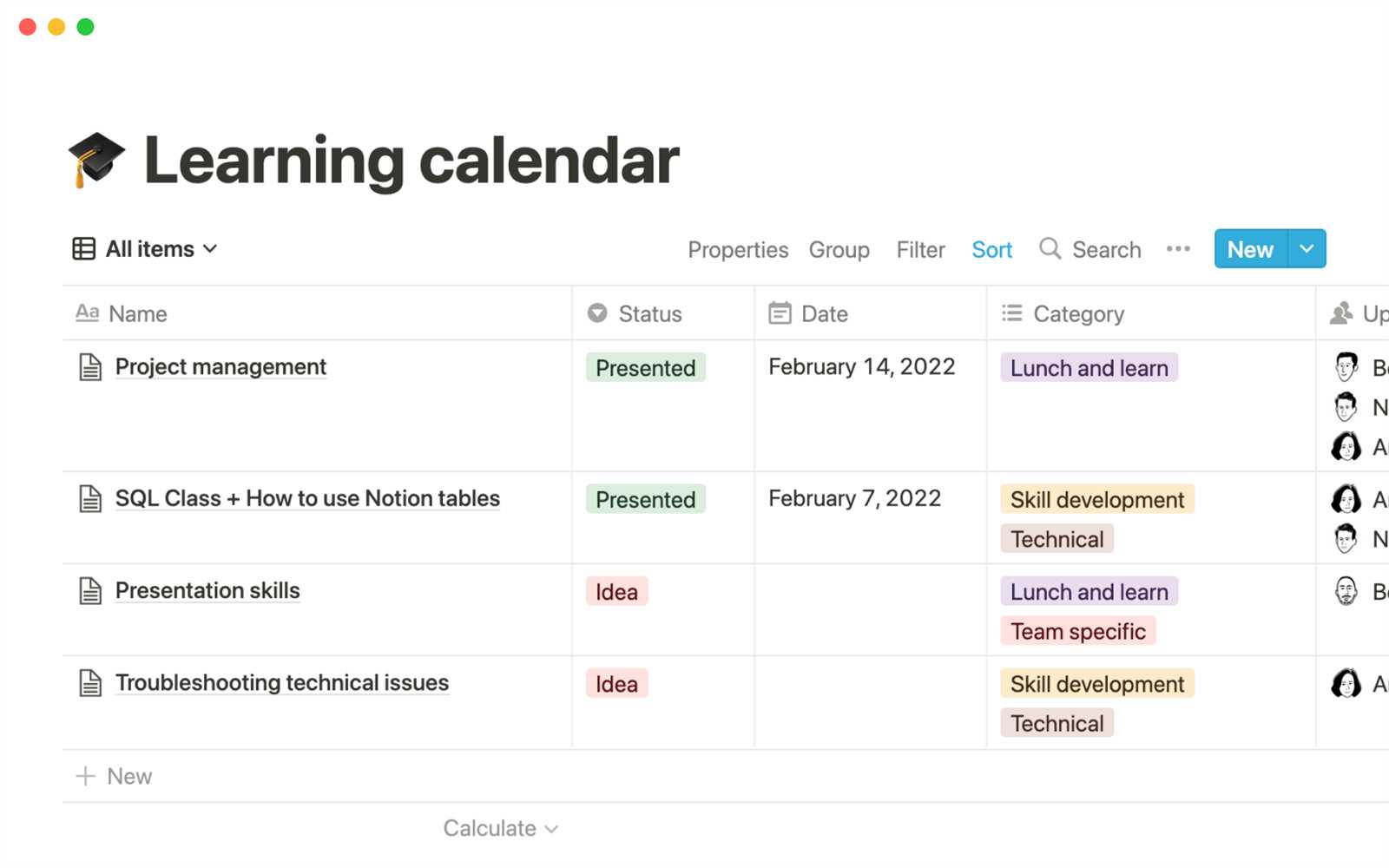 learning and development calendar template