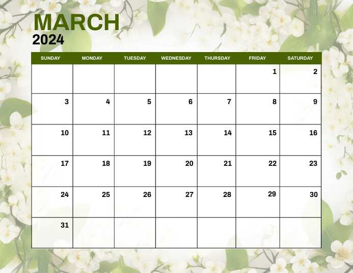 calendar march template