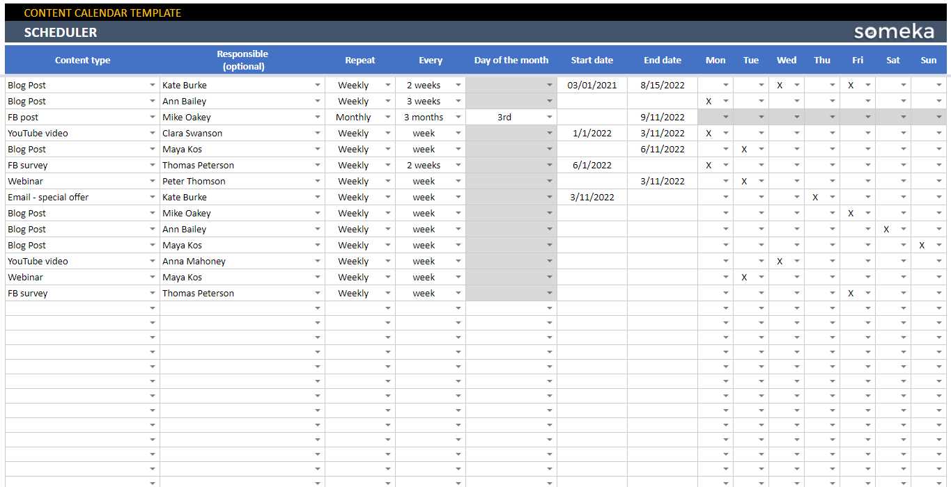 calendar matrix template