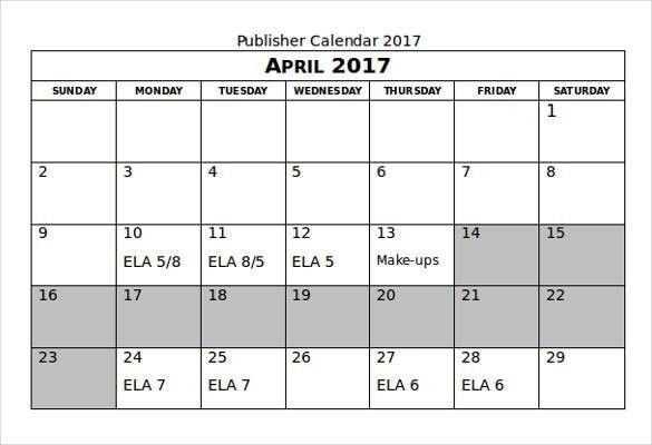 publisher understated calendar template