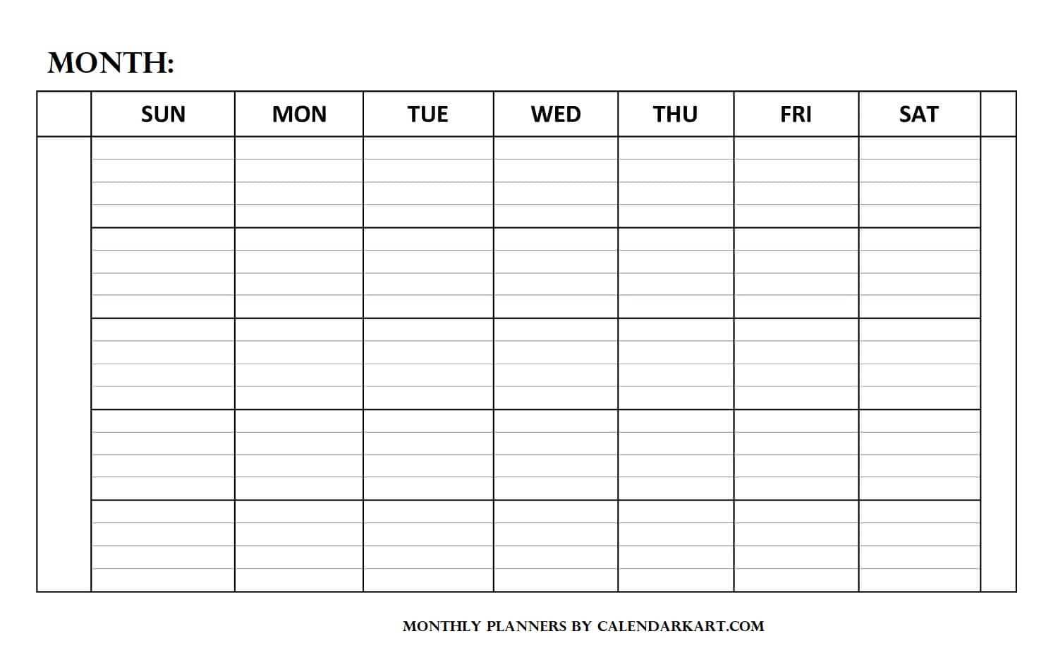 free template for monthly calendar