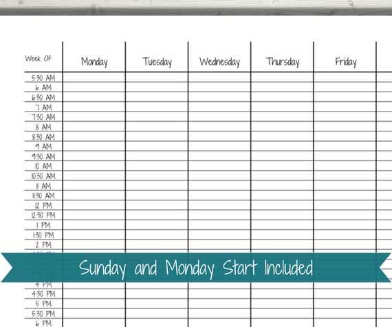 calendar with hours template