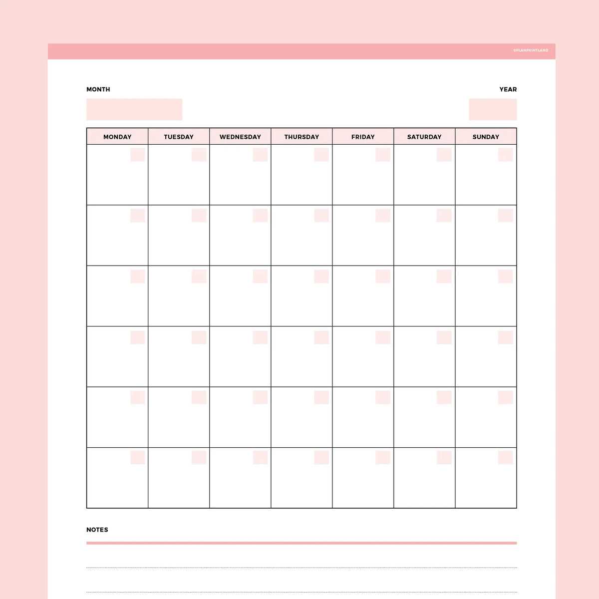 blank month calendar template