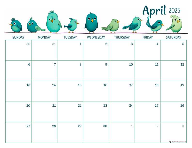 monthly calendar template april 2025