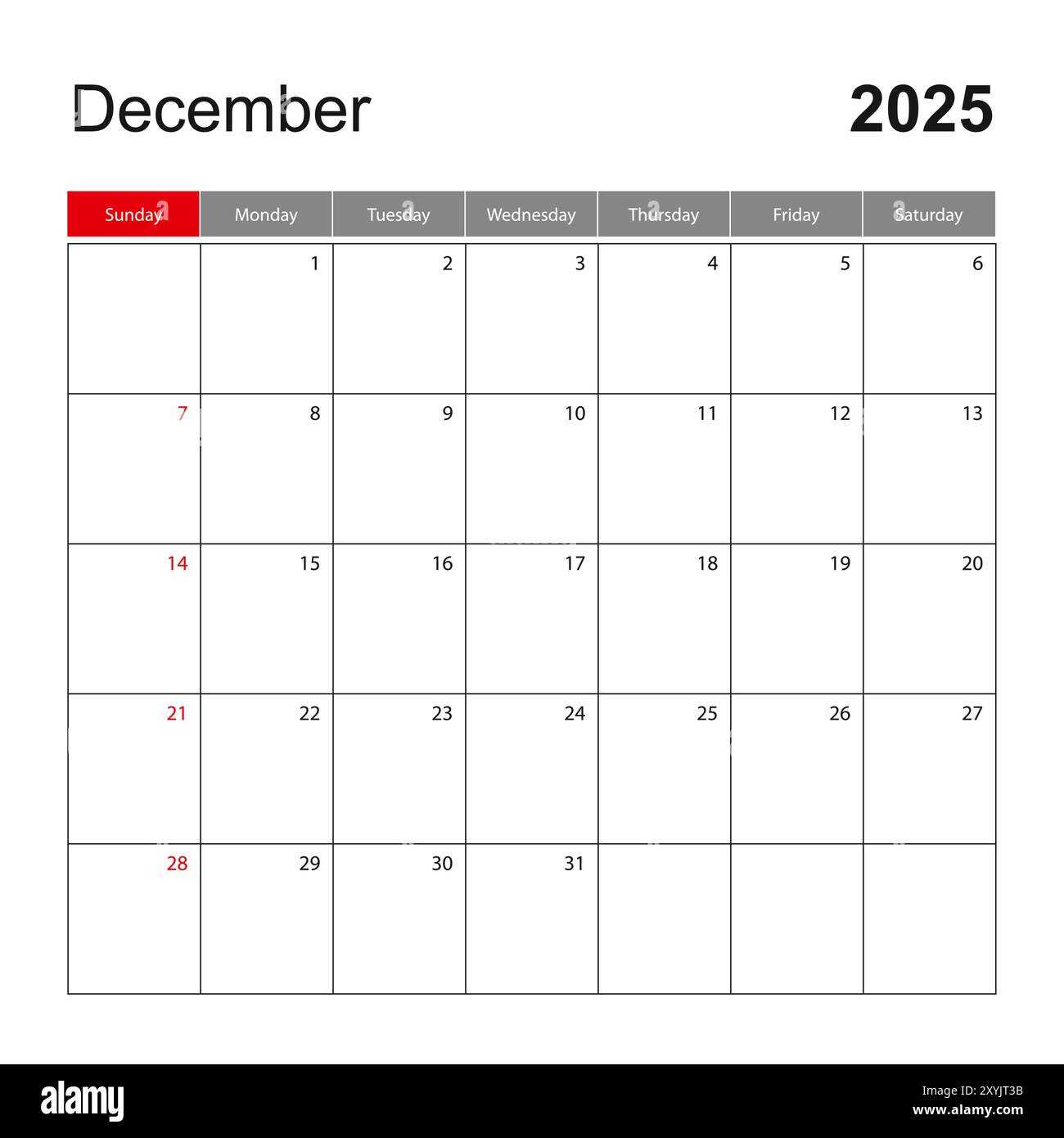 printable calendar template december 2025